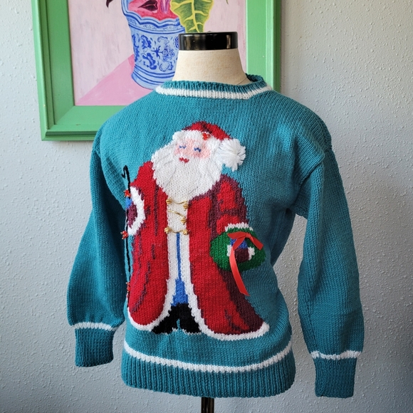 Vintage 1990s Santa Christmas Sweater, Women's Size Small or Medium - Picture 2 of 8